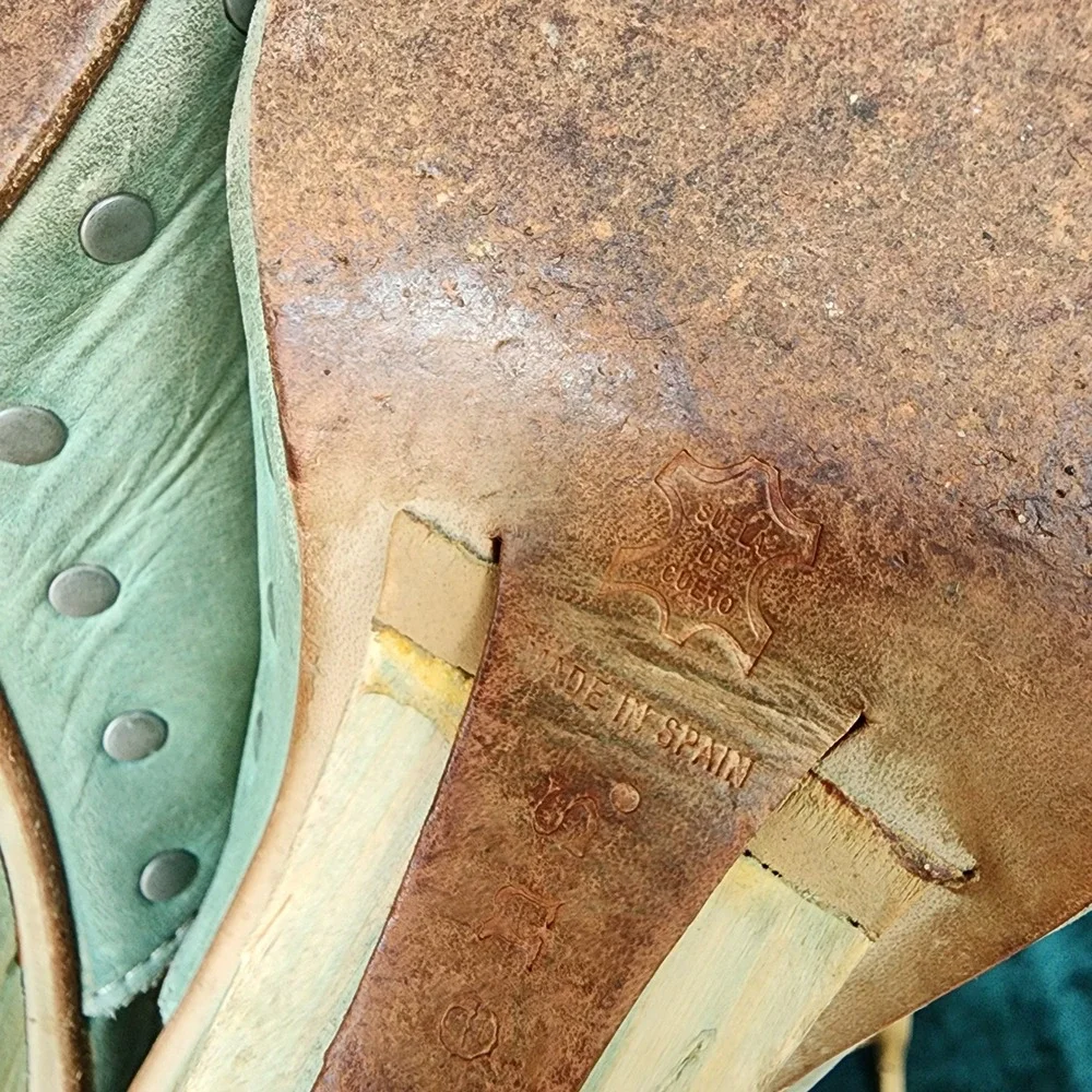 Neosens EU 38 US 7.5 8 Anthropologie Green Leather Wedge Sandals Mules Boho